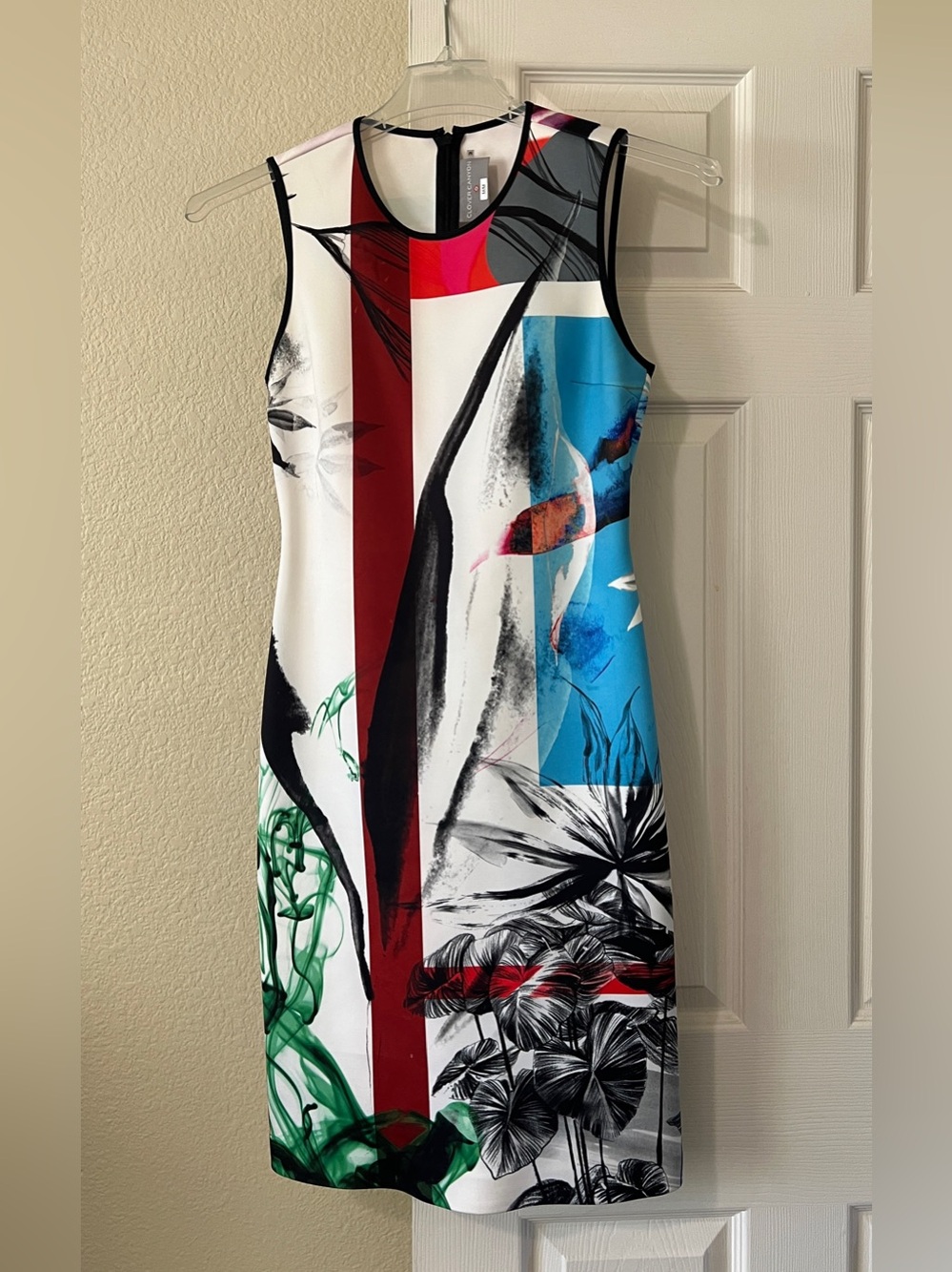 Clover Canyon White Multi Abstract Colorblock Sleeveless Sheath